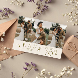 Gebogene Typografie Creme Hochzeit Multi Foto Dankeskarte
