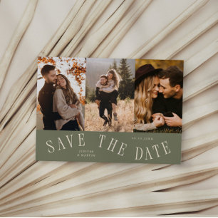 Gebogene Typografie Mehrfachfoto Salbeigrün Save The Date