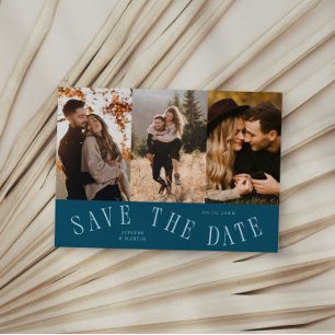 Gebogene Typografie Mehrfachfoto Türkis Save The Date