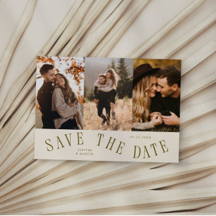 Gebogene Typografie Multi-Foto Creme Save The Date