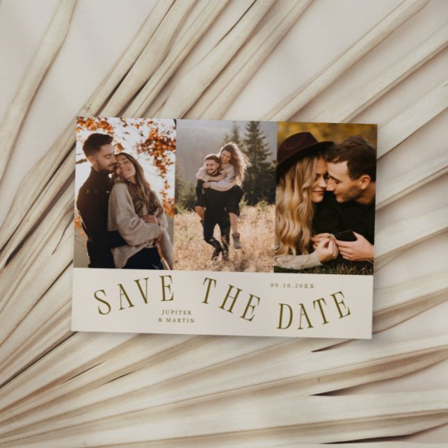 Gebogene Typografie Multi-Foto Creme Save The Date (Von Creator hochgeladen)