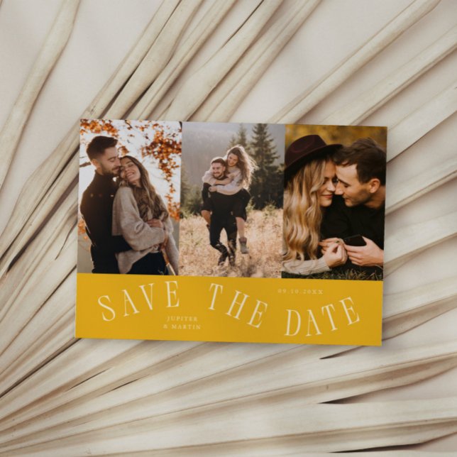 Gebogene Typografie Multi-Foto Gelb Save The Date (Von Creator hochgeladen)