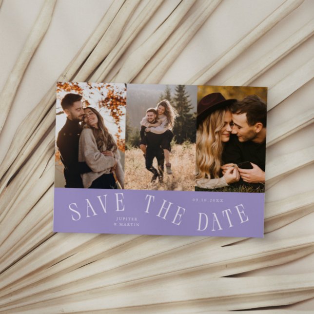 Gebogene Typografie Multi-Foto Lila Save The Date (Von Creator hochgeladen)
