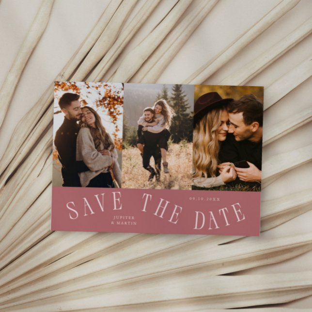 Gebogene Typografie Multi-Foto Rosa Save The Date (Von Creator hochgeladen)