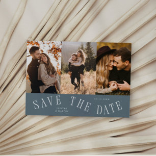 Gebogene Typografie Multi-Foto Schieferblau Save The Date