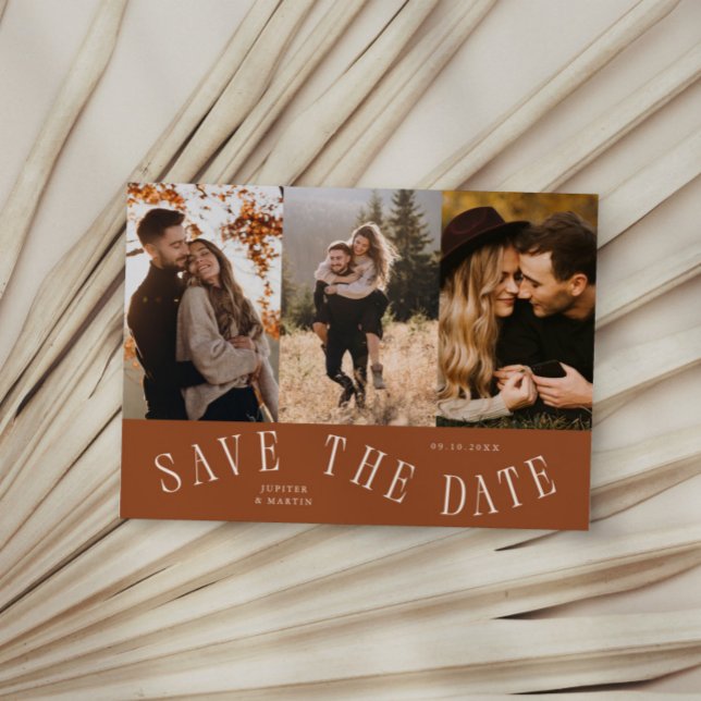 Gebogene Typografie Multi-Foto Terrakotta Save The Date (Von Creator hochgeladen)