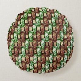 Gebogene und grün-braune rechteckige Stücke Rundes Kissen