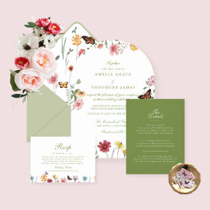 Gebogene Wildblumen-Hochzeit Einladung