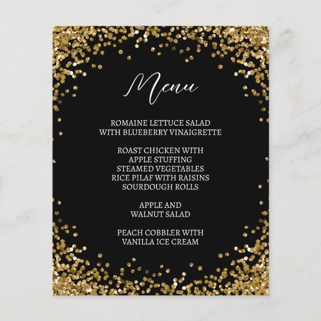 Gebogener goldener Glitter Schwarz Menü (Vorderseite)