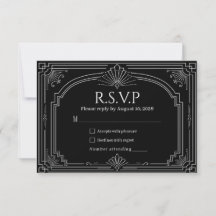 Gebogener Onyx-Schwarze Art Deco Hochzeits-RSVP