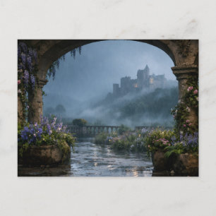 Gebogener Terrassen-Schloss Morgen Nebel Postkarte