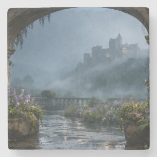 Gebogener Terrassen-Schloss-Morgen-Nebel-Unterlage Steinuntersetzer
