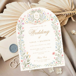 Gebogenes florales Hochzeitsmonogramm, Romantische Einladung