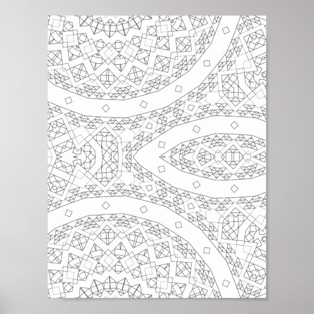 Gebogenes geometrisches Muster Malvorlage Kunst Poster (Vorne)