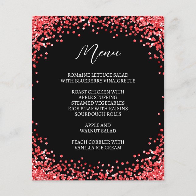 Gebogenes rotes Glitter Schwarz Menü (Vorderseite)