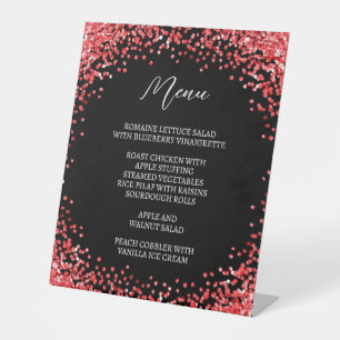 Gebogenes rotes Glitter Schwarz Menü Sockelschild
