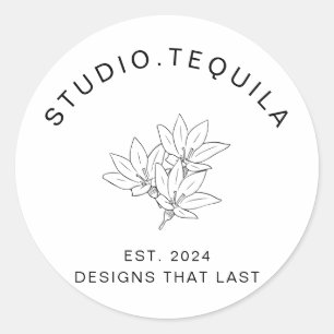 Gebogenes Textlogo in Grau und Beige Weiß Runder Aufkleber