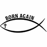 Geboren<br><div class="desc">"Jesus Fish" (auch Ichthys genannt), das ein Kreuz für ein Auge hat. Der obige Text lautet "Geboren wieder".</div>