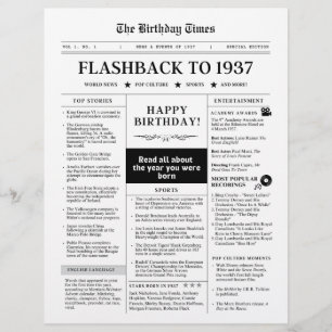 Geboren 1937 Fun Newspaper schwarz weiß