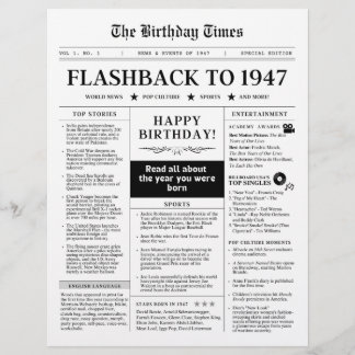 Geboren 1947 Mock Newspaper Schwarzweiß