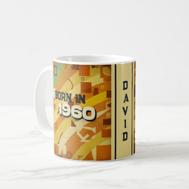 Geboren 1960 Name Tasse - 60er Retro Geometric Des (Vorderseite Links)