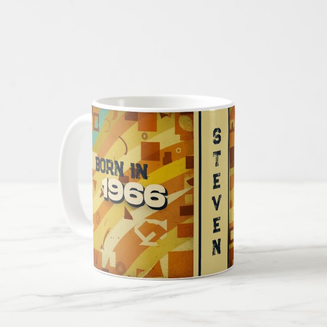 Geboren 1966 Name Tasse - 60er Retro Geometric Des (Vorderseite Links)