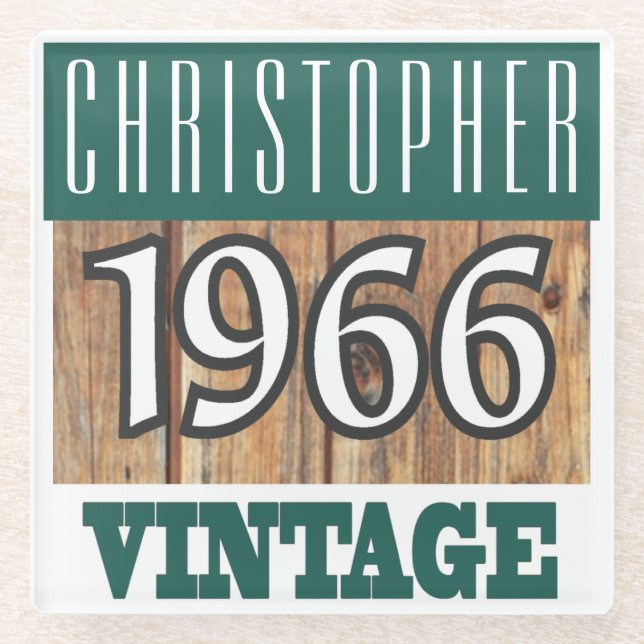 Geboren 1966 Personalisierter Untersetzer aus Glas (Vorderseite)