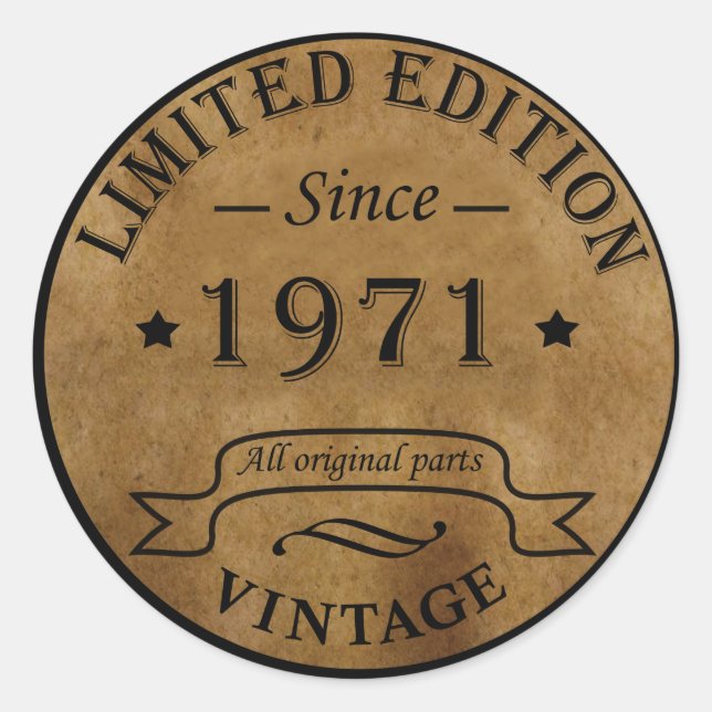 Geboren 1971 Vintager Geburtstag Runder Aufkleber (Vorderseite)