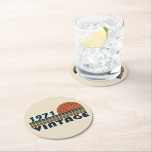 Geboren 1971 Vintages Geburtstagsgeschenk Runder Pappuntersetzer