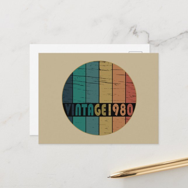 Geboren 1980 Vintager Geburtstag Feiertagspostkarte (Vorderseite/Rückseite Beispiel)