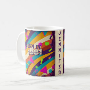 Geboren 1981 Personalisierte Mug - 80er Neon Geome Kaffeetasse