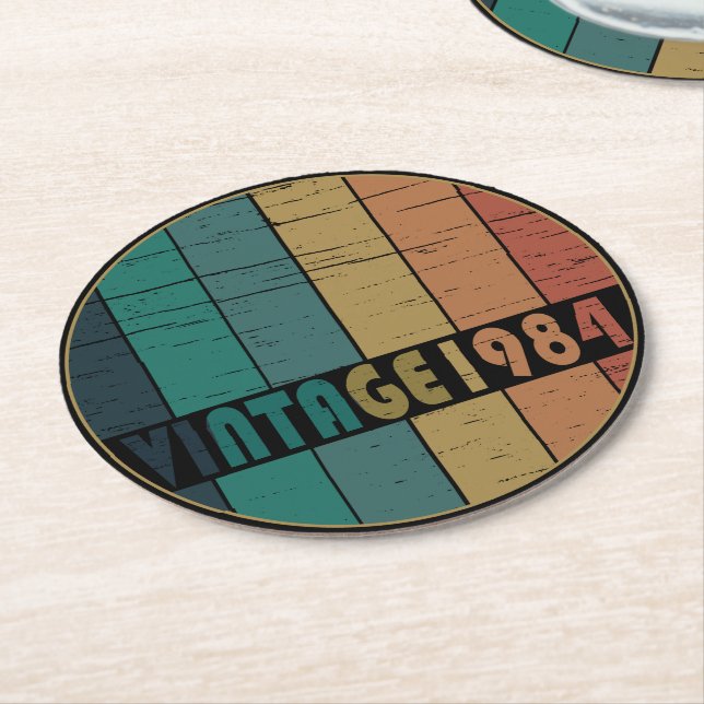 Geboren 1984 Vintager Geburtstag Runder Pappuntersetzer (Angewinkelt)