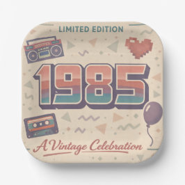 Geboren 1985 Vintage-Papierteller | Retro-Geburtst Pappteller