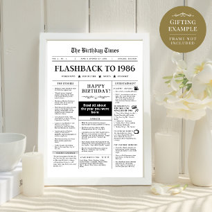 Geboren 1986 Fun Black and White Newspaper