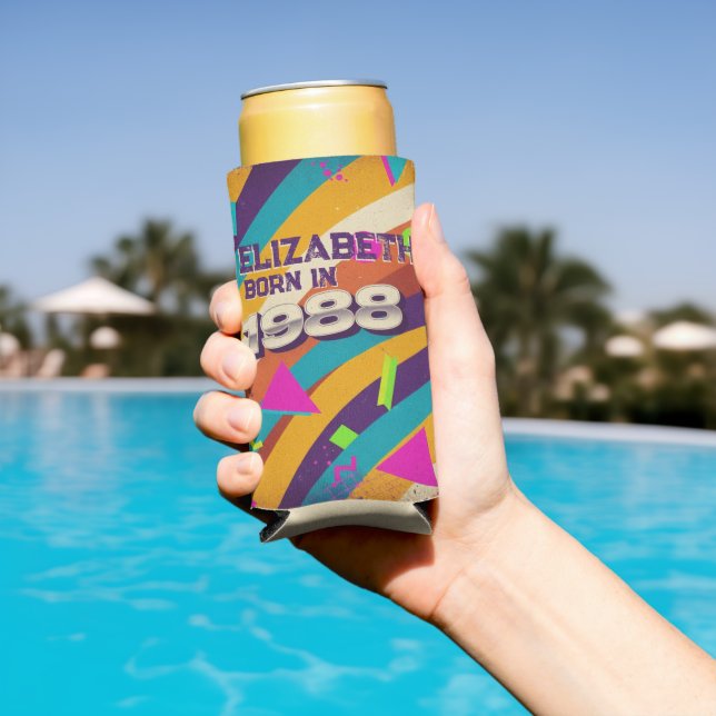 Geboren 1988 - Neongeometrischer Name für Retro-80 Selters Dosenkühler (In Situ Pool)