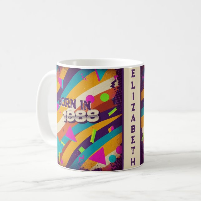Geboren 1988 Personalisierte Mug - 80er Neon Geome Kaffeetasse (Vorderseite Links)