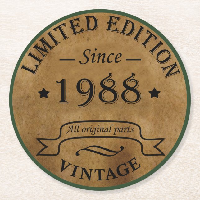 geboren 1988 Vintager Geburtstag Runder Pappuntersetzer (Vorderseite)