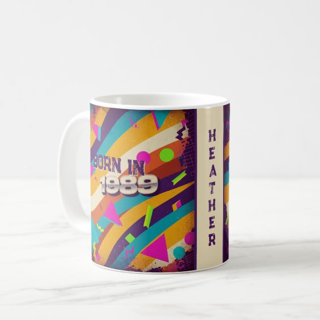 Geboren 1989 Personalisierte Mug - 80er Neon Geome Kaffeetasse (Vorderseite Links)