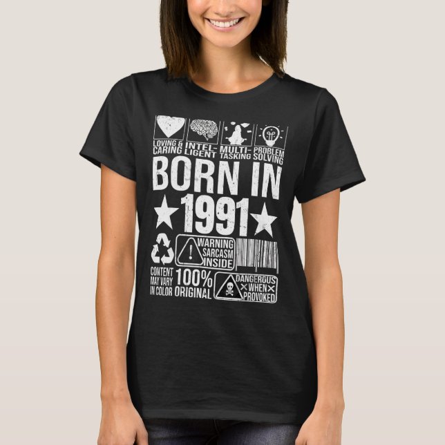 Geboren 1991 Warnhinweis Barcode Birthda T-Shirt (Vorderseite)