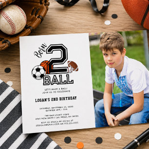 Geboren 2 Ball   Sport Themed Boys 2. Geburtstag Einladung