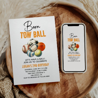 Geboren 2 Ball Sport Themenjunge 2. Geburtstag Par Einladung
