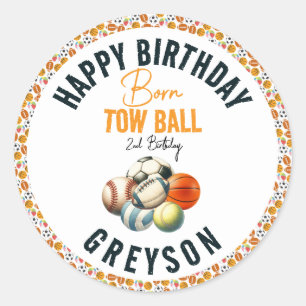 Geboren 2 Ball Sport Themenjunge 2. Geburtstag Par Runder Aufkleber