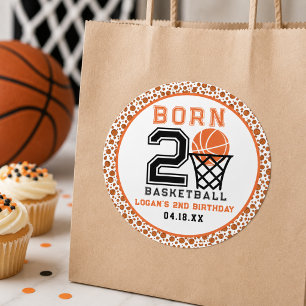 Geboren 2 Basketball   2. Geburtstag des Sportboys Runder Aufkleber
