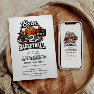 Geboren 2 Basketball Sport Thema Junge 2. Geburtst Einladung