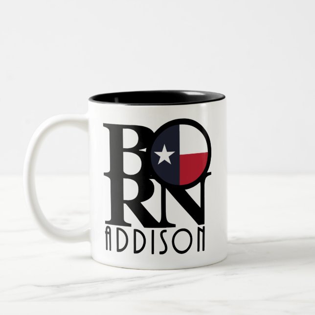 GEBOREN Addison Texas Zweifarbige Tasse (Links)