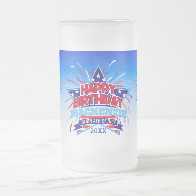Geboren am 4. Juli Happy Birthday Mattglas Bierglas (Mittel)