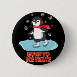 Geboren bis eisSkate Niedlicher Pinguin Button