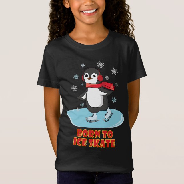 Geboren bis eisSkate Niedlicher Pinguin T-Shirt (Vorderseite)