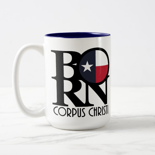 GEBOREN Corpus Christi Texas 15oz Zweifarbige Tasse (Links)