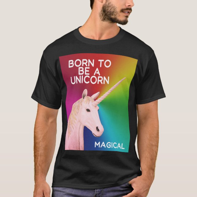 Geboren, ein Einhorn Statue Kopf Magischer Regenbo T-Shirt (Vorderseite)